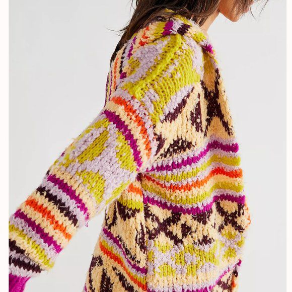 New Free People Peggy Cardigan in Sunshine Orchid Combo - Picture 2 of 7